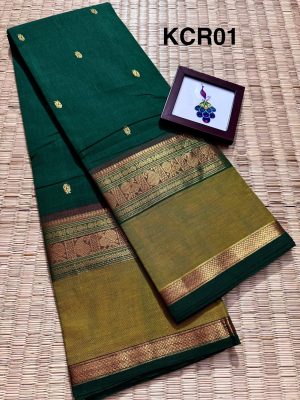 Rich Kanchicotton saree with Grand Pallu Peacock Butta – KCR01