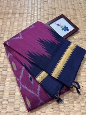 Handwoven Chettinad Cotton Jameen Parampara saree – Mercerised 120 count by Cotton  – HMC01