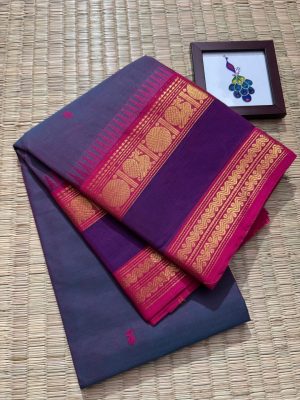 Kanchi Cotton saree – Handwoven Butta Body , Rettaipettu Rich Kanchi Border- KCB18