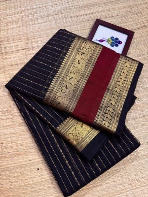Kanchi Cotton saree with Rich Pallu and Fill body Zari Vertical Veldhari  – KCR03