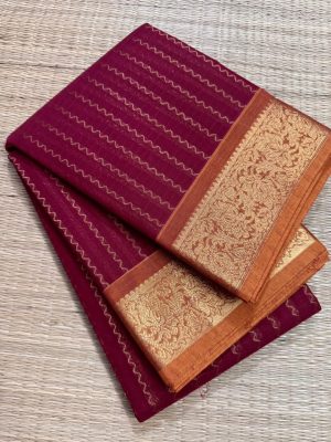 Kanchi Cotton saree Vertical Veldhari Zari woven full Rich Body  with Rich Floral Pallu- KCR05