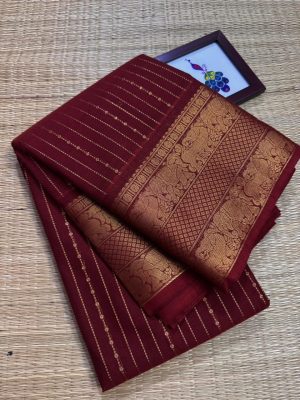 Kanchi Cotton saree iruthalai patchi (lucky Gandaberunda)Pallu , Vertical Veldhari Zari woven full Rich Body with Elephant and Yaazhi Border- KCR06