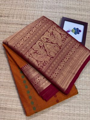Kanchi Cotton saree 10 inch Long Border and  full Body Butta woven, Grand Pallu- KCR07