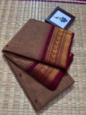 Kanchi Cotton saree – Handwoven Butta Body , Traditional Kanchi mango border with tiny temple Border- KCB07
