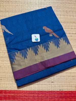 Kanchi Cotton saree with traditional Parrot Butta Body and Grand traditional Temple Plallu – KCT04