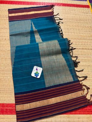 Rarest Handwoven Kanchi cotton saree with Double side full length Korvai Temple-HRC01