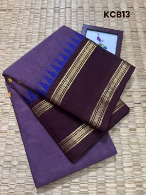 Kanchi Cotton saree – Handwoven Butta Body , Rettaipettu with Tiny temple  Border –  KCB13