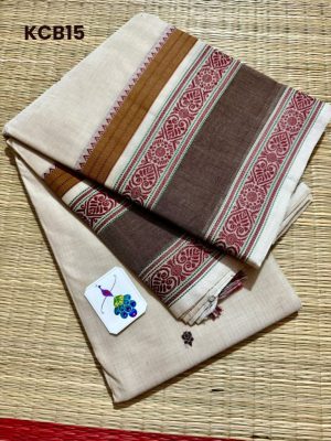 Kanchi Cotton saree – Handwoven Butta Body , zero Zari , thread Rettaipettu with Tiny temple  Border –  KCB15