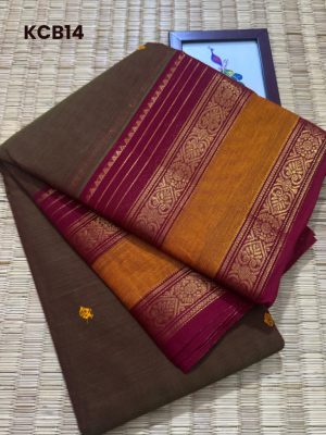 Kanchi Cotton saree – Handwoven Butta Body , Rettaipettu with Tiny temple  Border –  KCB14