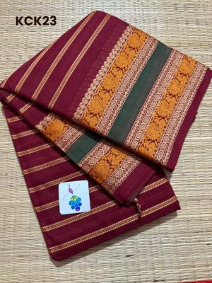 Kanchi Cotton saree, Full Body Veldhari woven Rich Thread Border, Zero Zari Saree – KCK23