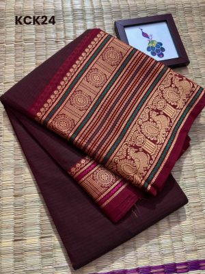 Kanchi Cotton saree, Horizontally Stripped , Zero Zari 9inch Thread Border Saree – KCK24