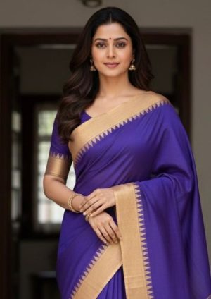 Kanchi Cotton saree with rashom Silk thread Tiny temple border – KCP07