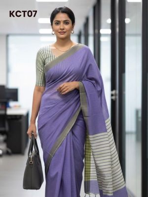 Kanchi Cotton saree with traditional Parrot Butta Body and Grand traditional Temple Plallu – KCT07