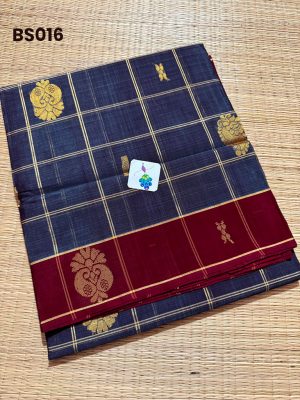 Handwoven peshwai vegan Silkcotton sarees, with contrast Rich Pallu and Contrast Blouse – BS016